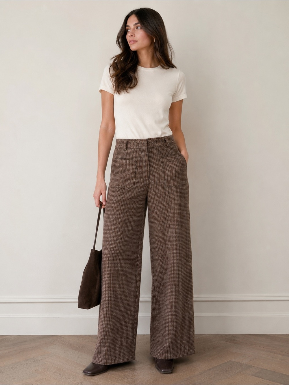SHEIN Women's Super High Rise Wide Leg Houndstooth Pants